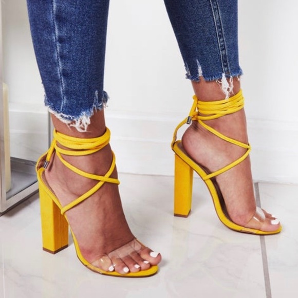 lace up yellow heels